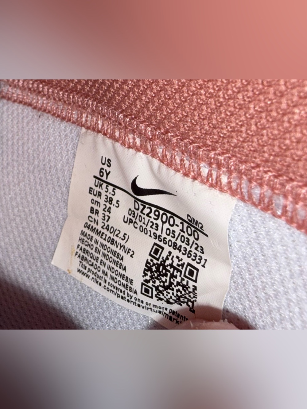 Nike Blazer Mid '77 "White Pink Spell" sneakers (Style Code: DZ2900-100), size 6 - Picture 8 of 10